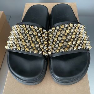 Christian Louboutin Roc Rockstud Spiked Pool Slides Sandals